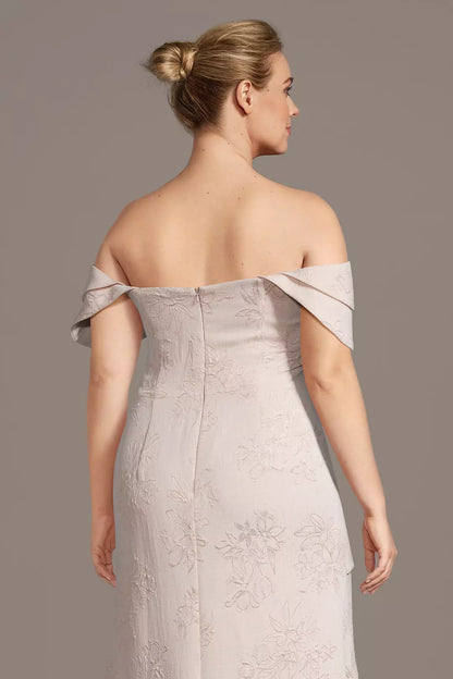Blush Pink Off-Shoulder Evening Dress | Floor-Length Formal Gown with High Slit and Draping