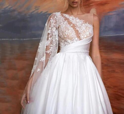 Vintage A-Line Backless Bridal Gown Elegant Satin Princess Bride Dresses