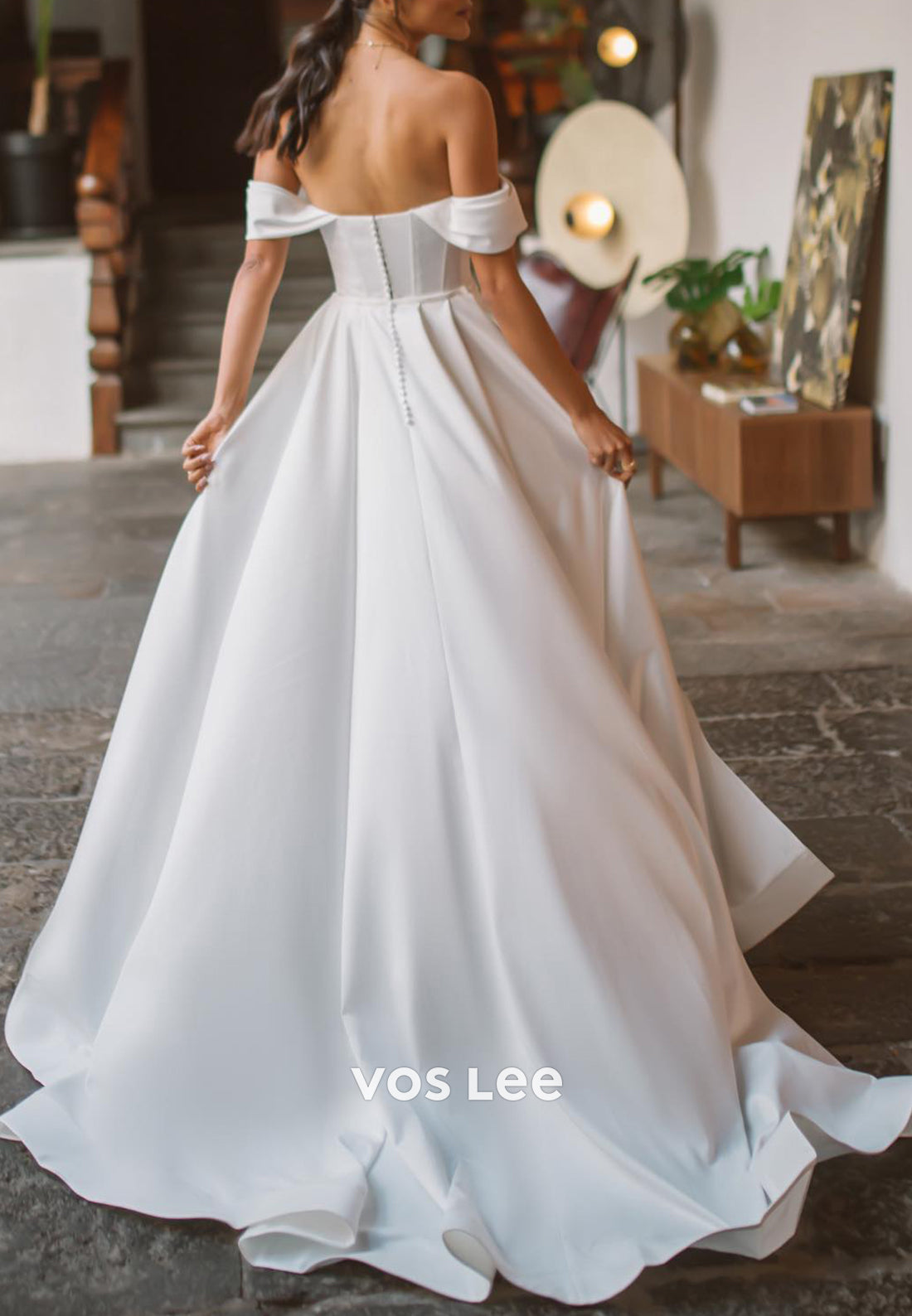 Off the Shoulder Sweetheart Pleated Split Mermaid Wedding Dresses with Court Train