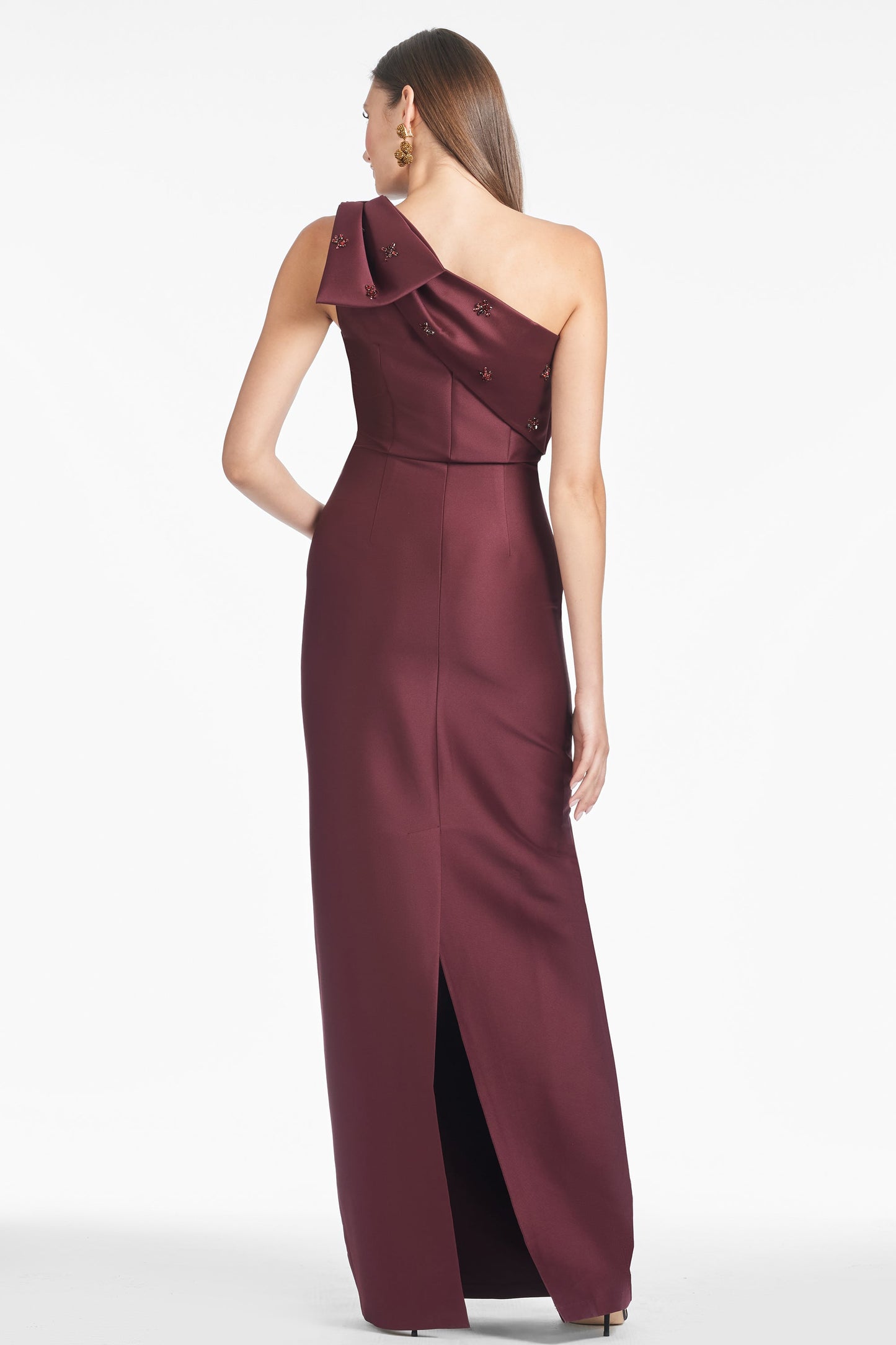 Burgundy Satin One-Shoulder Evening Gown - Formal Dress for Wedding Guest