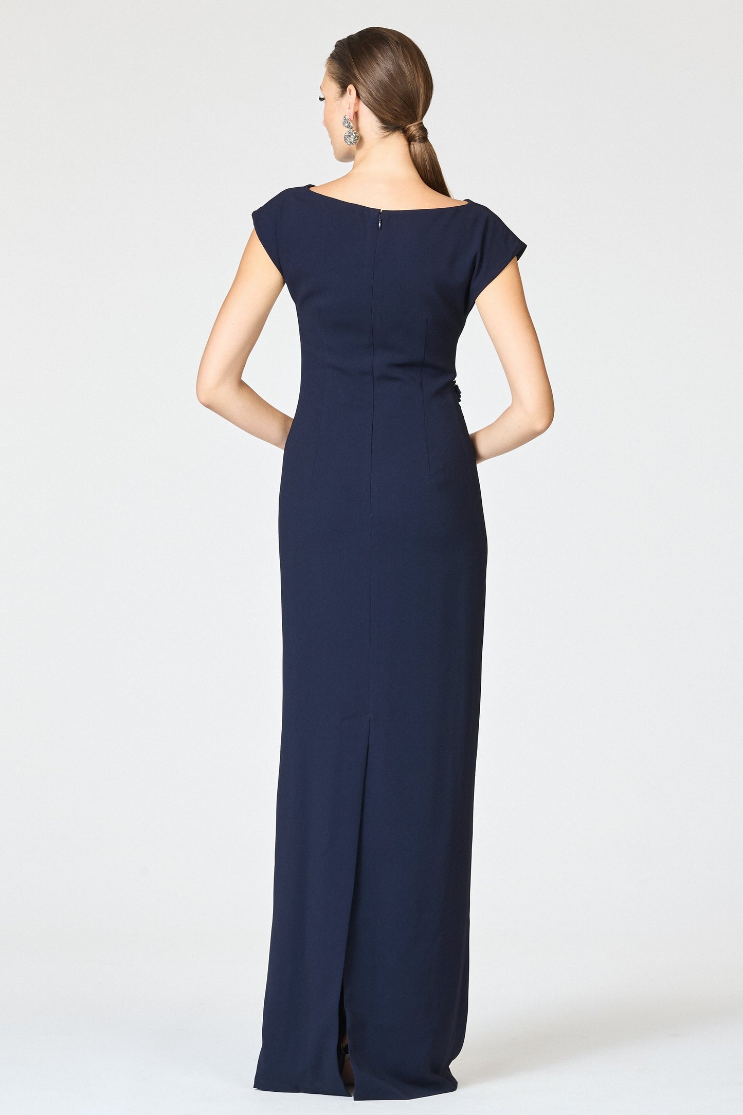 Elegant Dark Blue Formal Column Dress, Beaded Mother of the Bride Gown