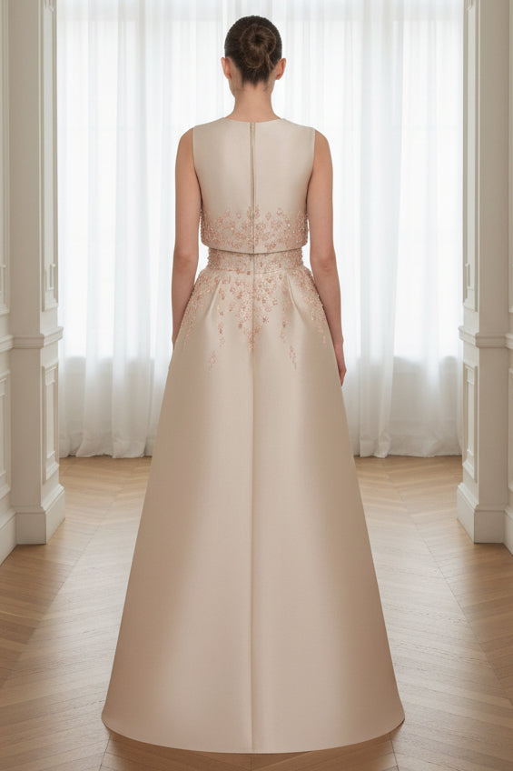 Sculpted Beaded Tulip-Shaped Gown Paired With Crop-Top