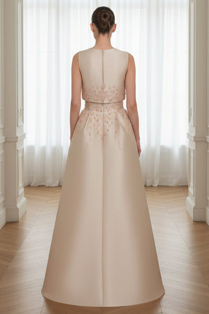Sculpted Beaded Tulip-Shaped Gown Paired With Crop-Top
