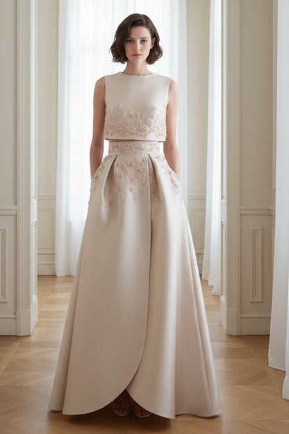 Sculpted Beaded Tulip-Shaped Gown Paired With Crop-Top
