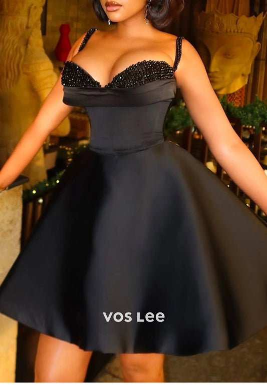 A-Line Spaghetti Straps Beaded Embellished Homecoming Dresses
