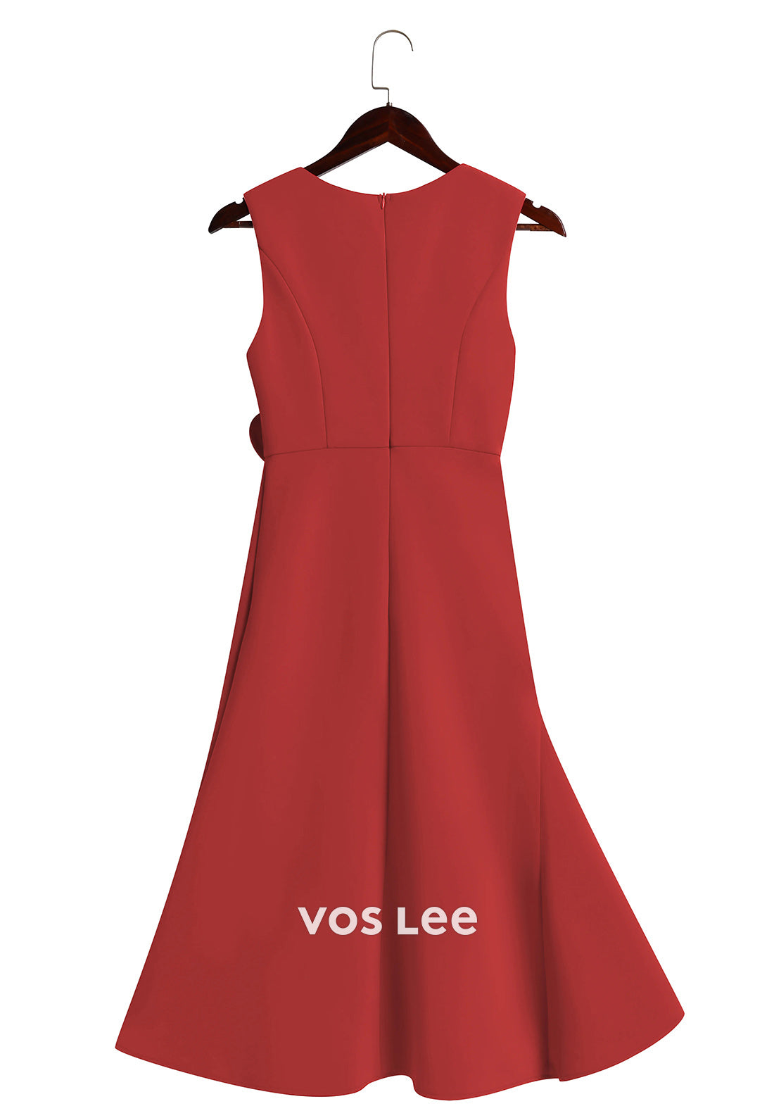 Classic & Simple Red  Scoop Sheath Pleated Party Dresses with Asymmetrical Split