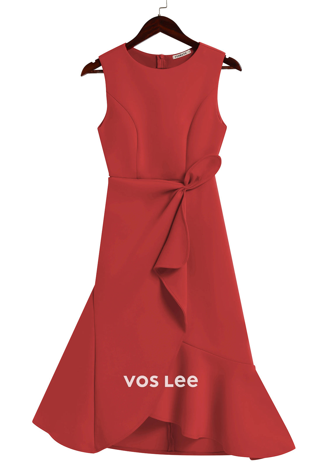 Classic & Simple Red  Scoop Sheath Pleated Party Dresses with Asymmetrical Split