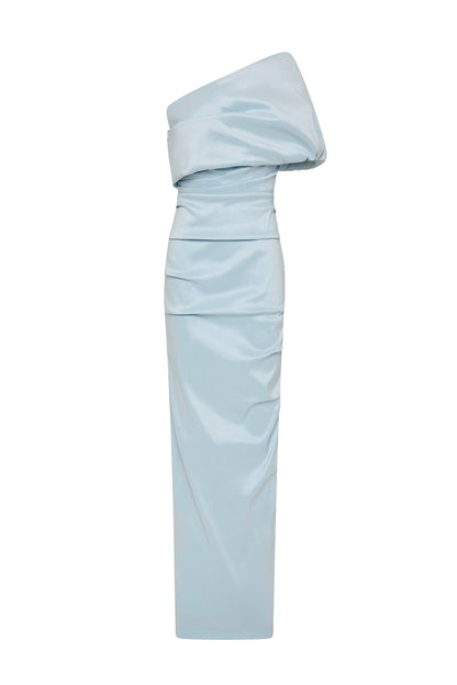 One Shoulder Sleeveless Ruched Satin Evening Dress
