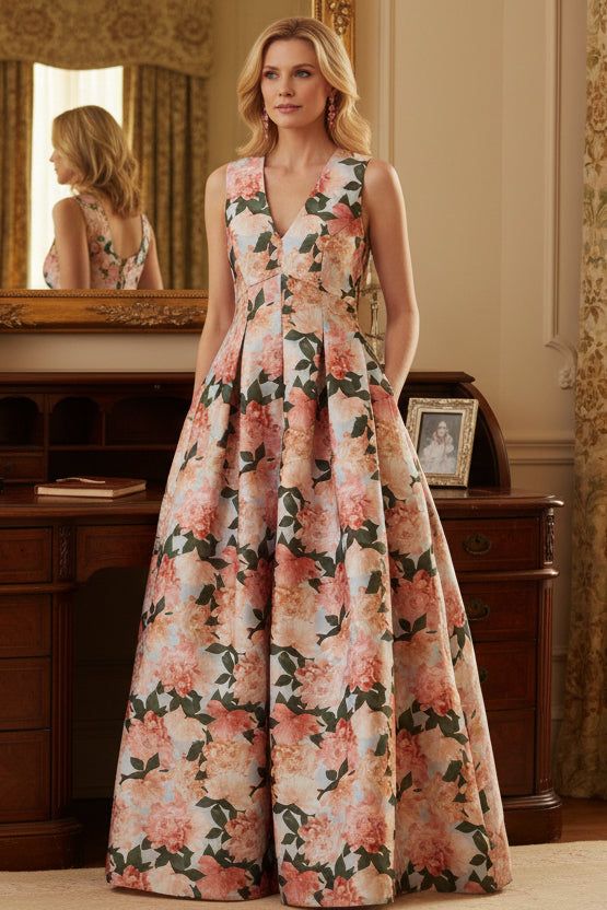 Pink Floral V-Neck Tiered Maxi Dress