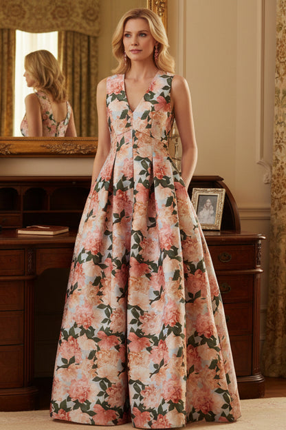 Pink Floral V-Neck Tiered Maxi Dress