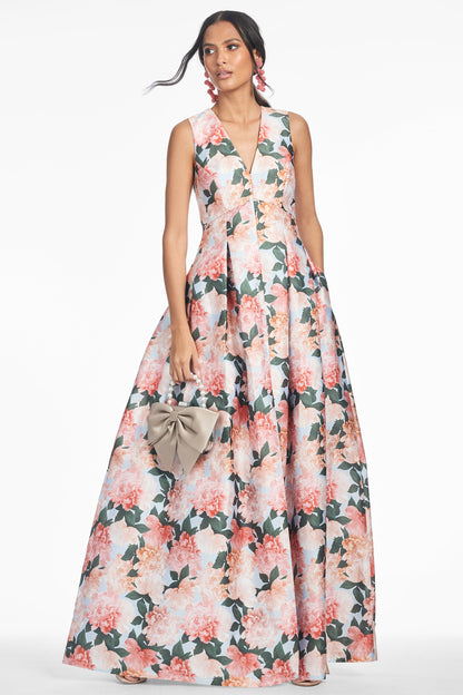 Pink Floral V-Neck Tiered Maxi Dress