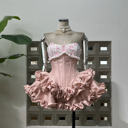 Strapless Corset Mini Dress with Tiered Ruffle Skirt