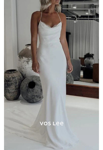 Elegant & Luxurious Halter Bowknot Mermaid Beach Wedding Dresses with Sweep Train