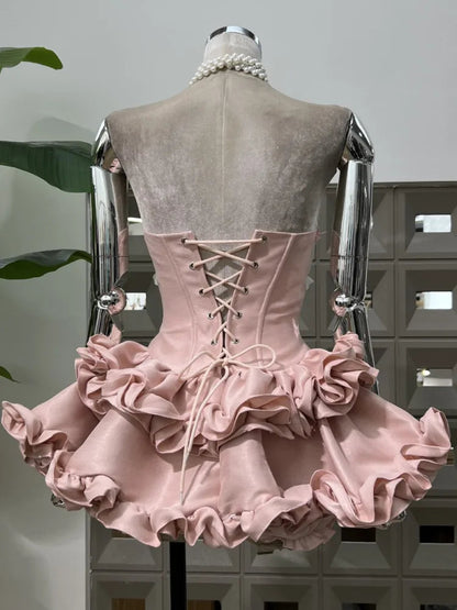 Strapless Corset Mini Dress with Tiered Ruffle Skirt