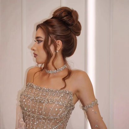 Luxury Dubai Crystal Mermaid Evening Dress with Skirt