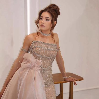 Luxury Dubai Crystal Mermaid Evening Dress with Skirt