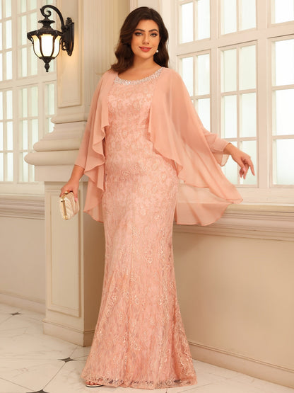 Column Lace Appliques Two-Piece Floor-Length Mother of the Bride Dress
