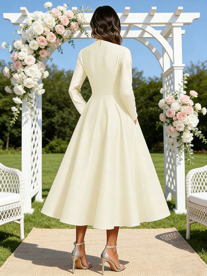 A-Line V-Neck Satin Tea-Length Mother of the Bride Dresses with Flower