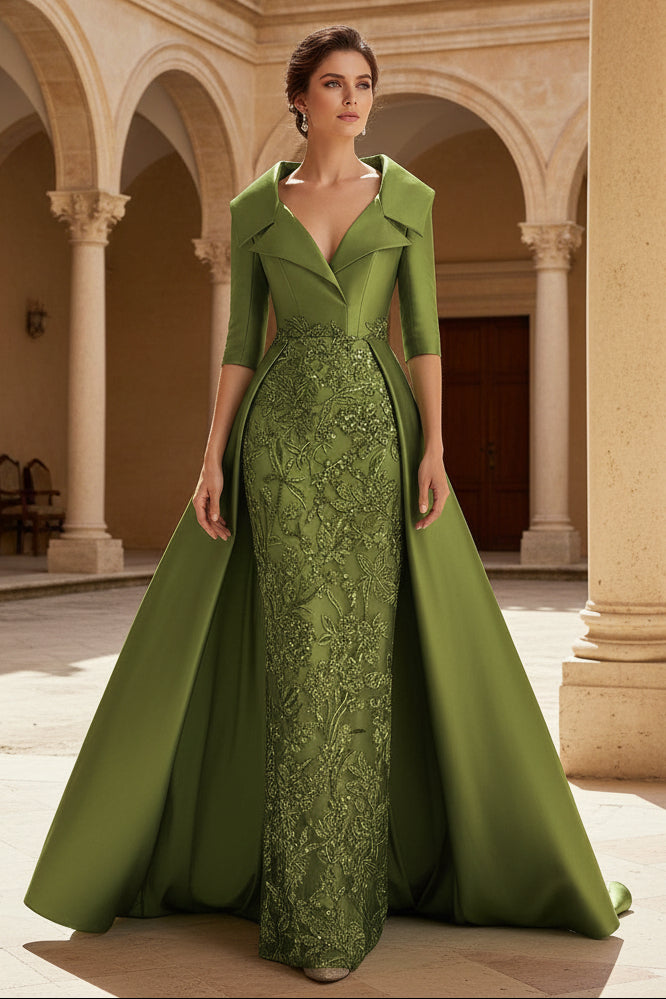 Sheath V Neck 3/4 Sleeve Sequined Mother of the Bride Dress