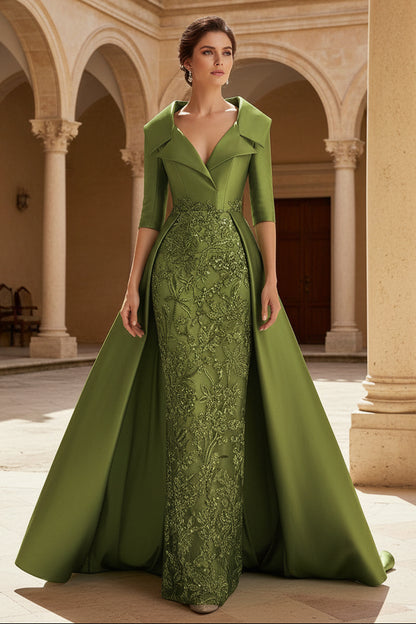 Sheath V Neck 3/4 Sleeve Sequined Mother of the Bride Dress