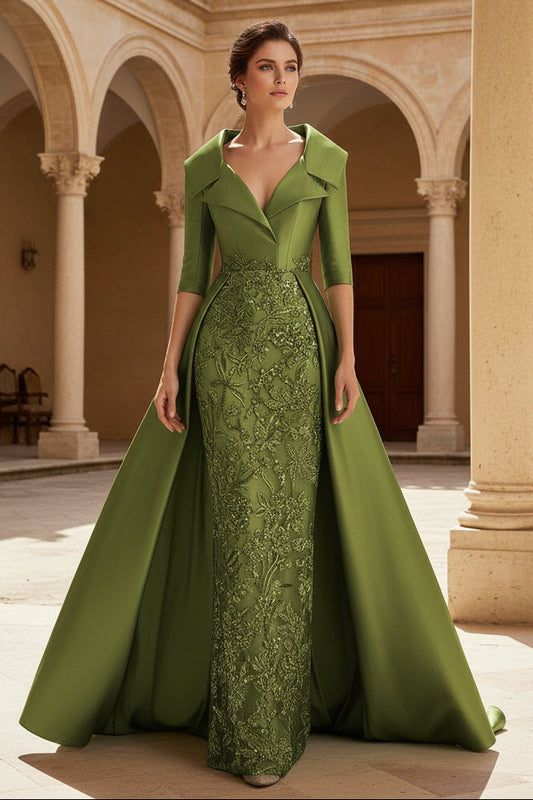 Sheath V Neck 3/4 Sleeve Sequined Mother of the Bride Dress