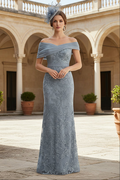 Mermaid Off Shoulder Short Sleeve Long Mother of the Bride Dress