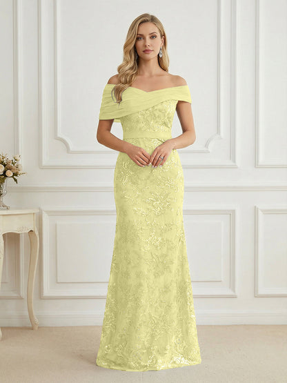 Mermaid Off Shoulder Short Sleeve Long Mother of the Bride Dress