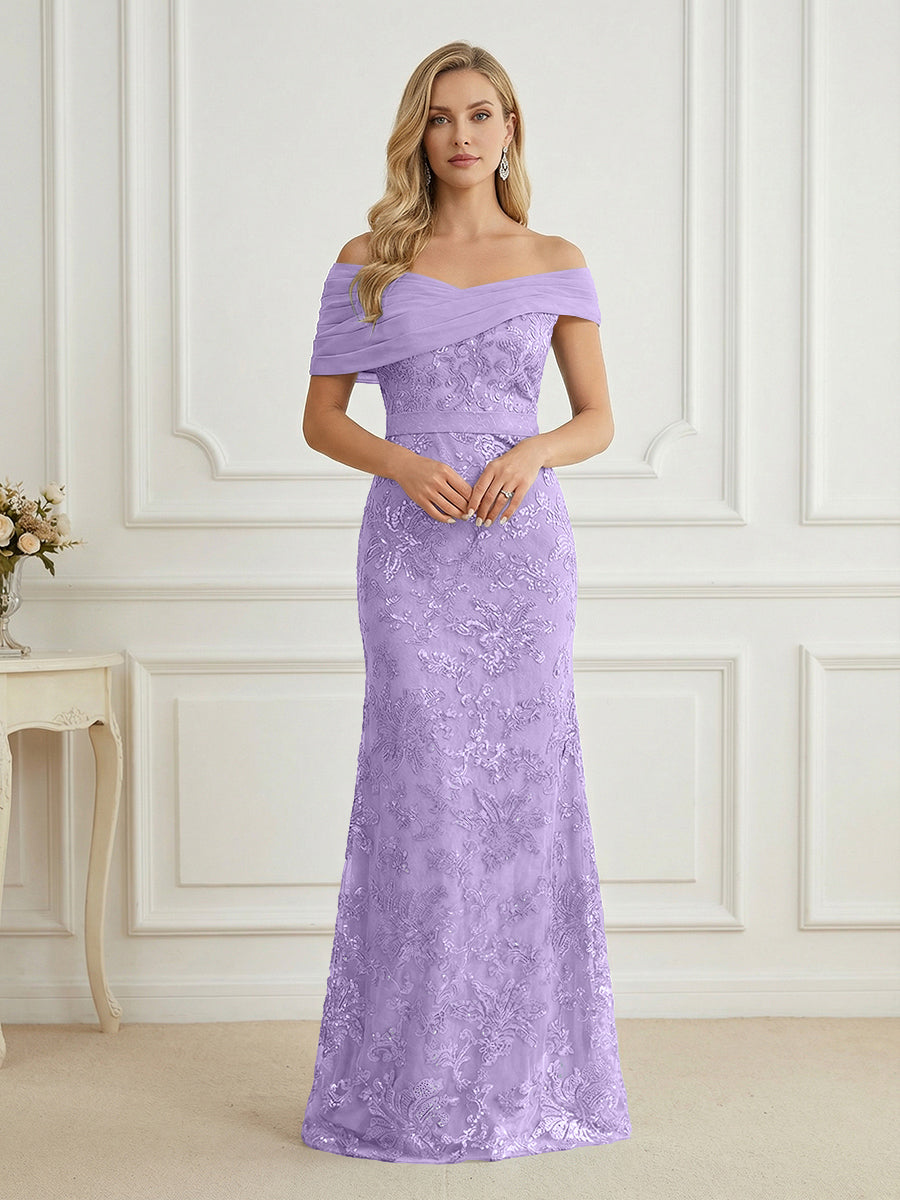 Mermaid Off Shoulder Short Sleeve Long Mother of the Bride Dress