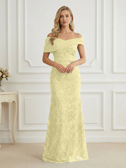 Mermaid Off Shoulder Short Sleeve Long Mother of the Bride Dress