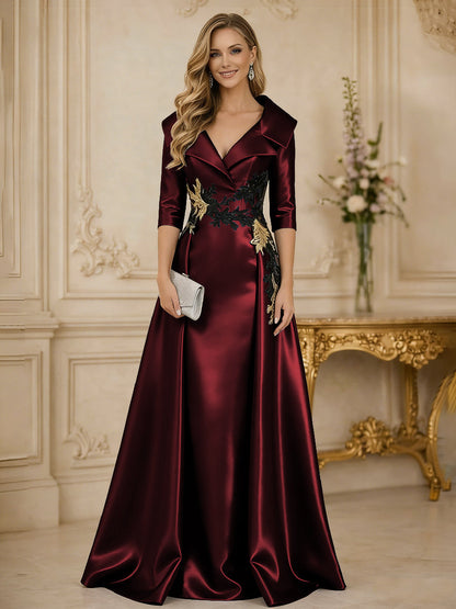 Princess 3/4 Sleeve Floor Length Mother of the Bride Dress