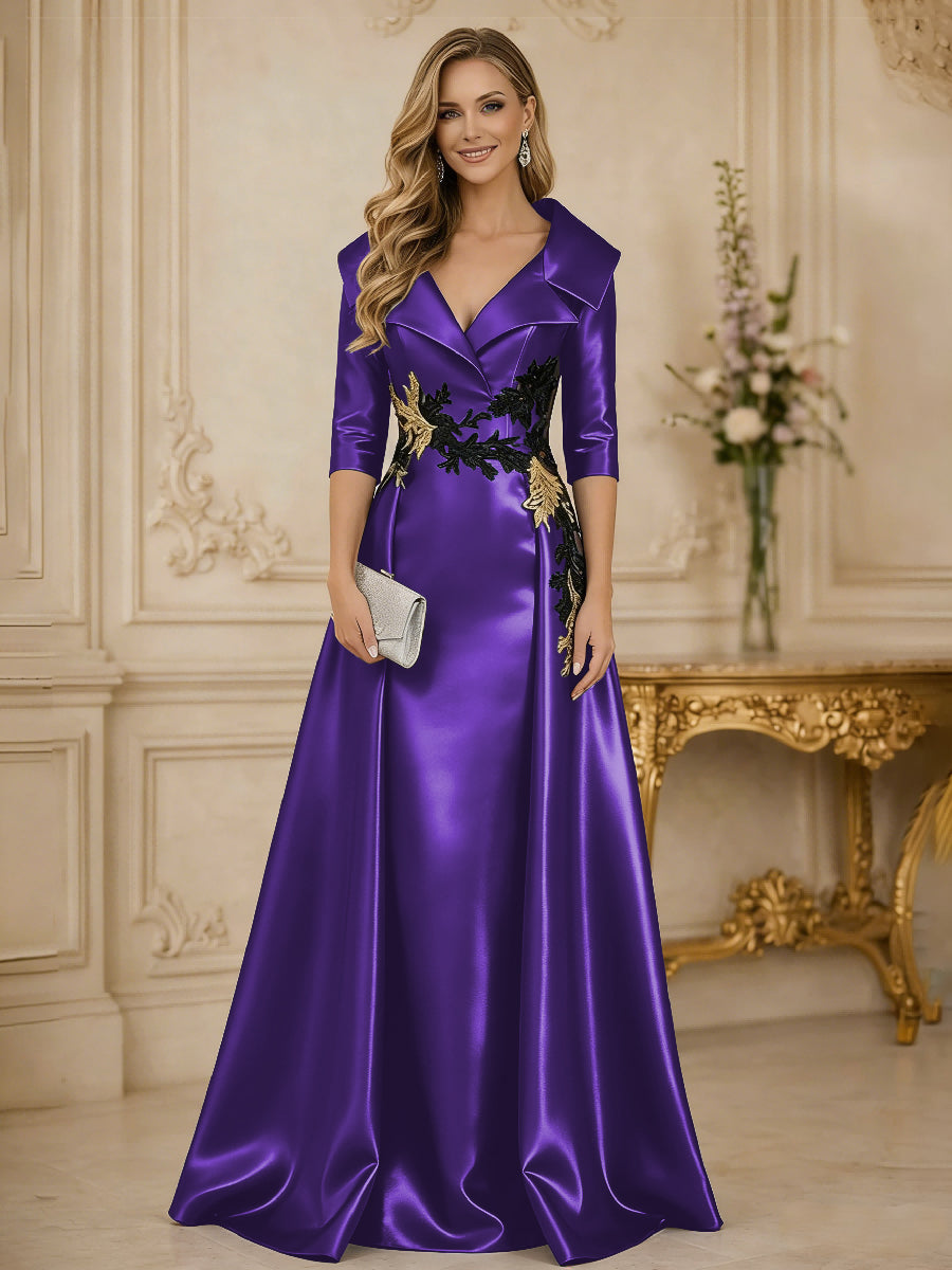 Princess 3/4 Sleeve Floor Length Mother of the Bride Dress