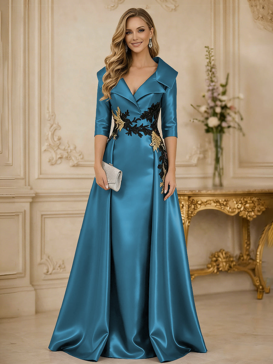 Princess 3/4 Sleeve Floor Length Mother of the Bride Dress