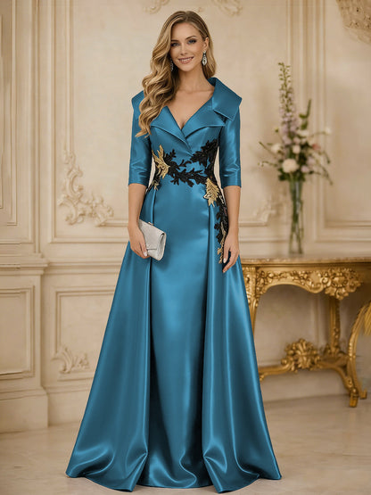 Princess 3/4 Sleeve Floor Length Mother of the Bride Dress