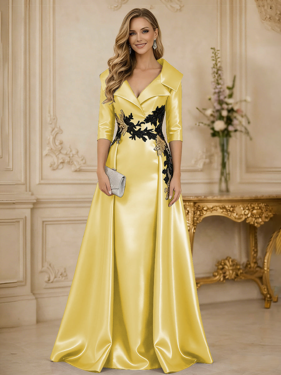 Princess 3/4 Sleeve Floor Length Mother of the Bride Dress