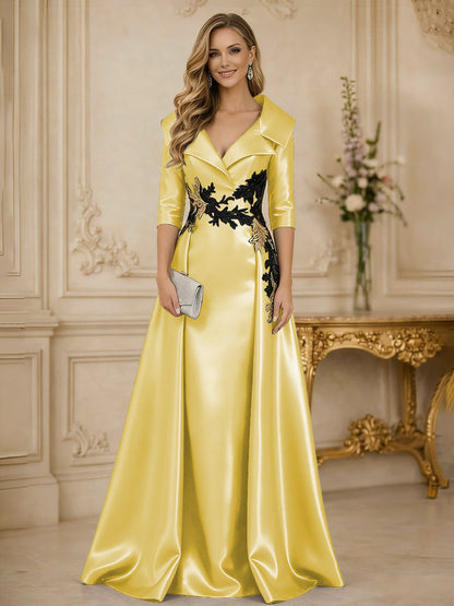 Princess 3/4 Sleeve Floor Length Mother of the Bride Dress