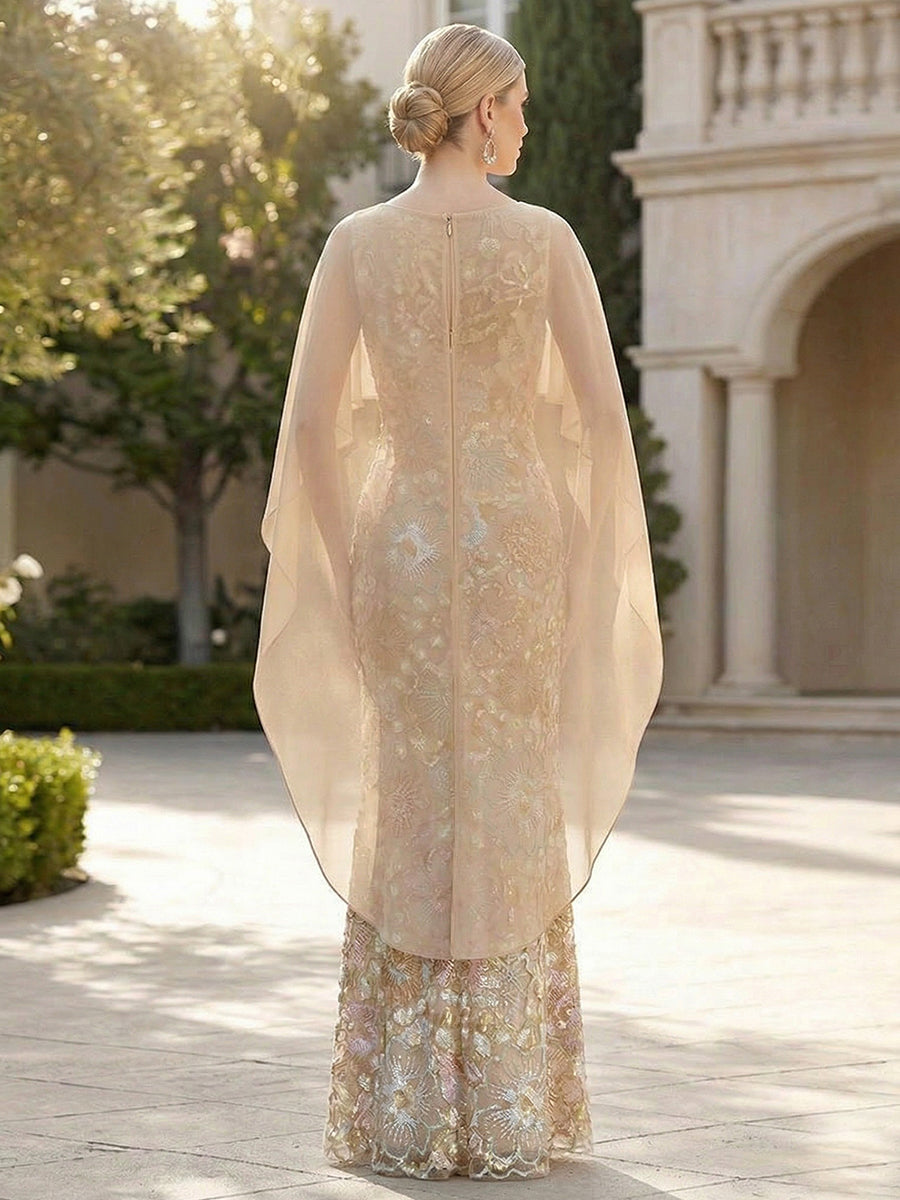 Sheath 3D Floral Embellished Lace Floor-Length Mother of the Bride Dress