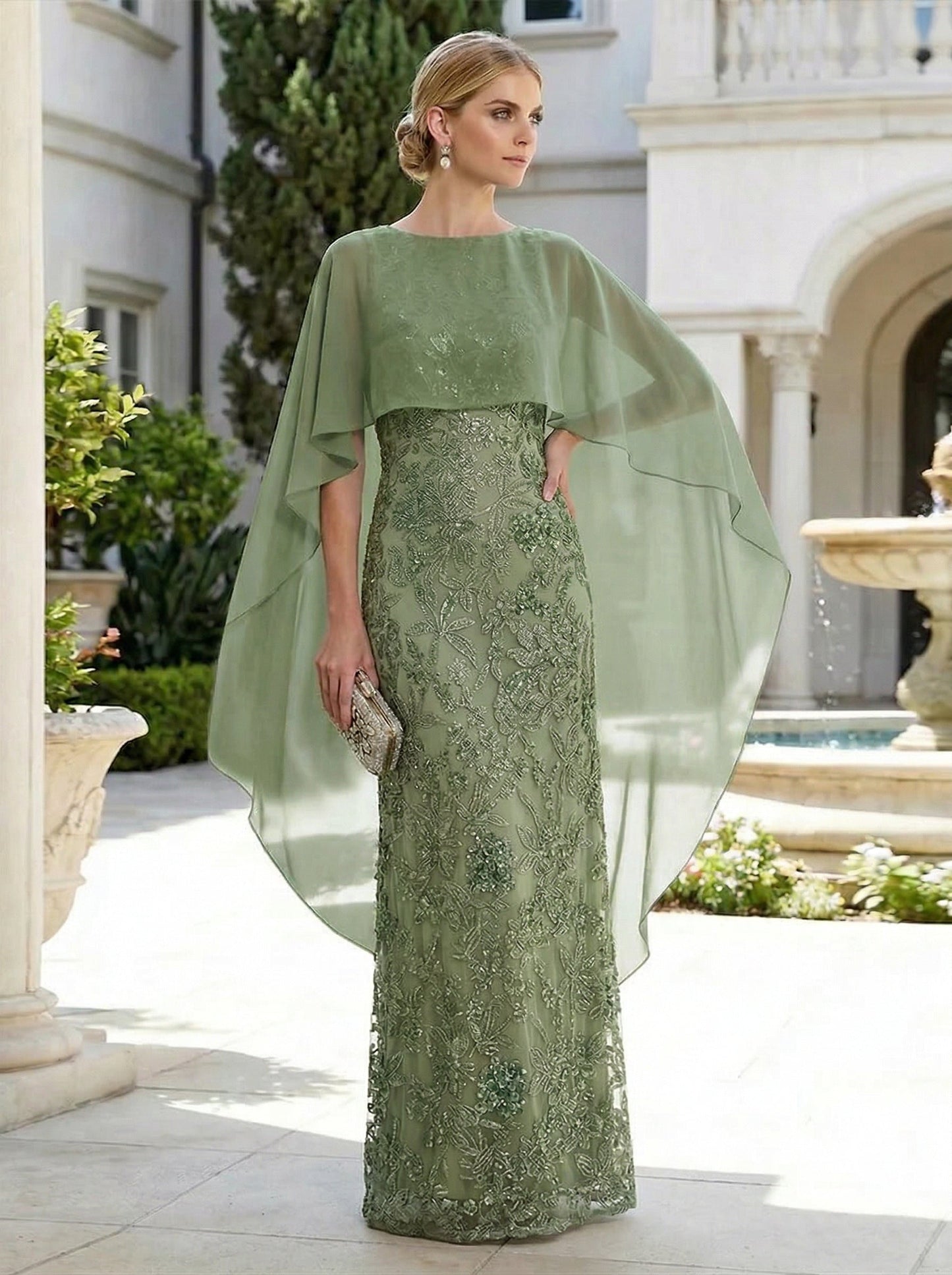Sheath 3D Floral Embellished Lace Floor-Length Mother of the Bride Dress