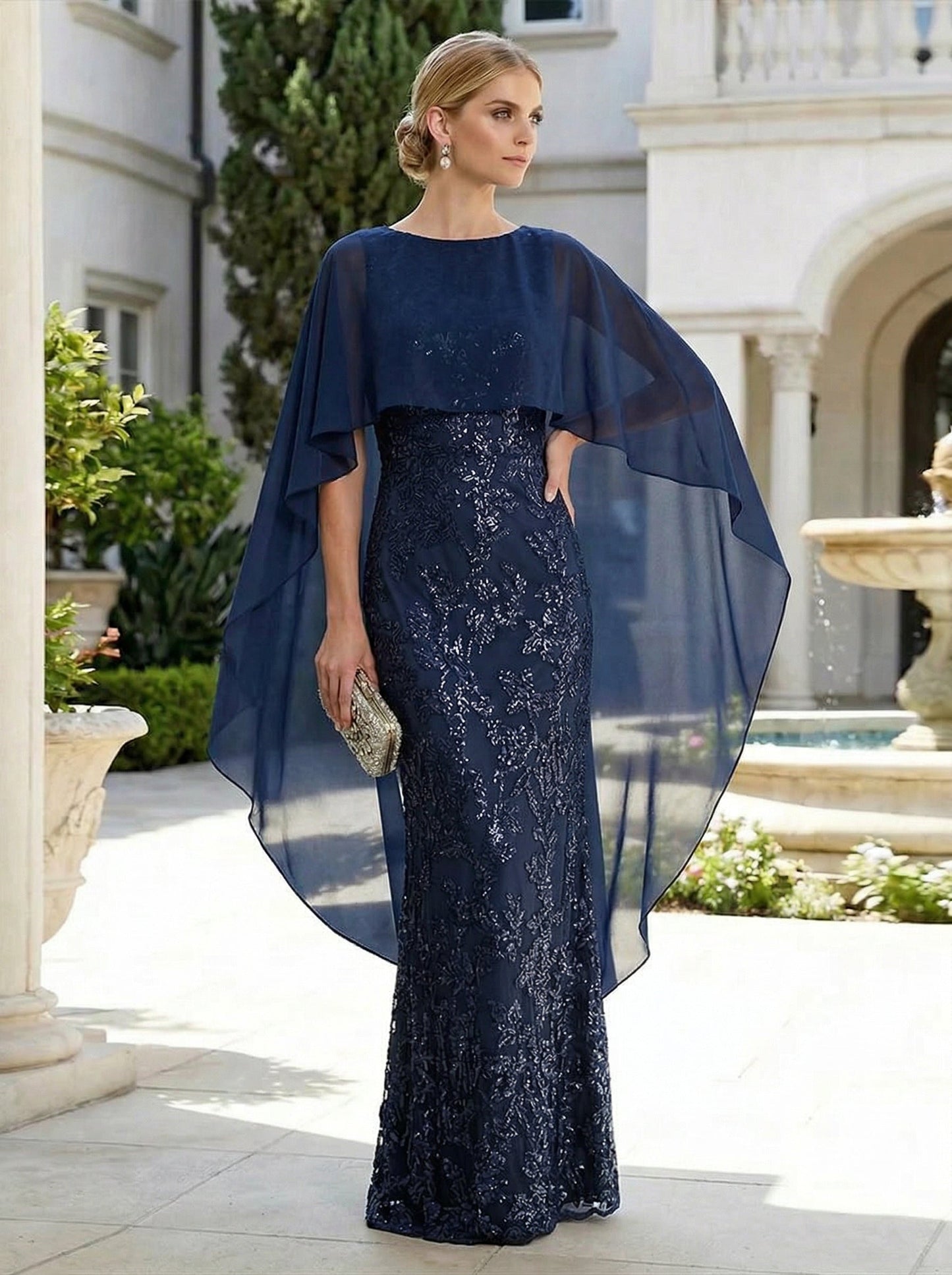 Sheath 3D Floral Embellished Lace Floor-Length Mother of the Bride Dress