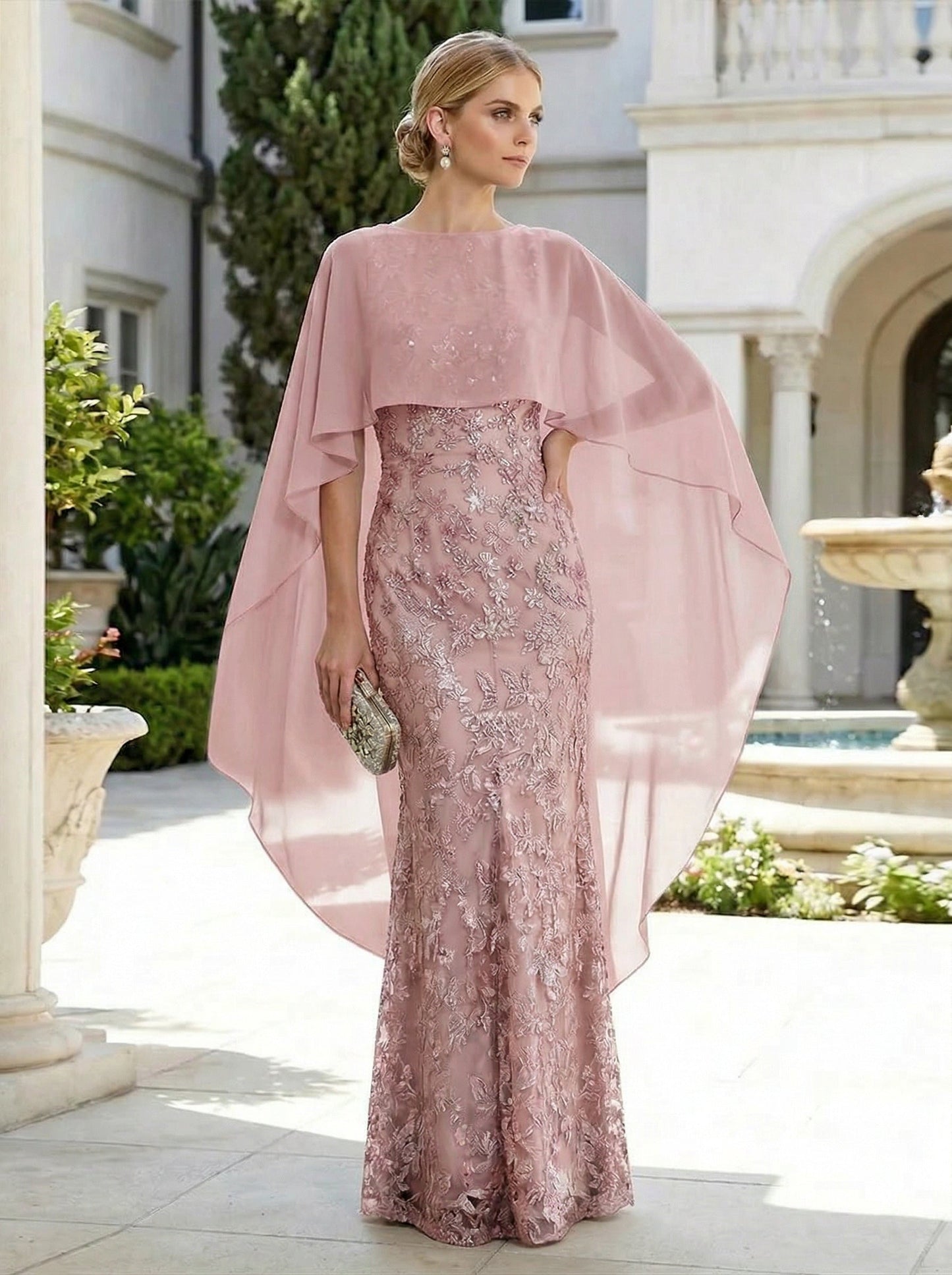 Sheath 3D Floral Embellished Lace Floor-Length Mother of the Bride Dress