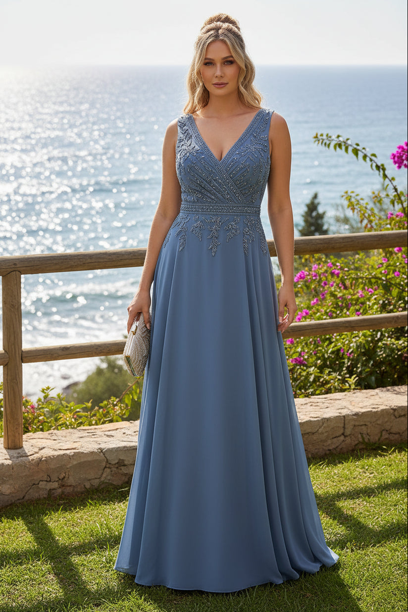A-Line Chiffon Pleated Floor-Length Mother of the Bride & Groom Dress