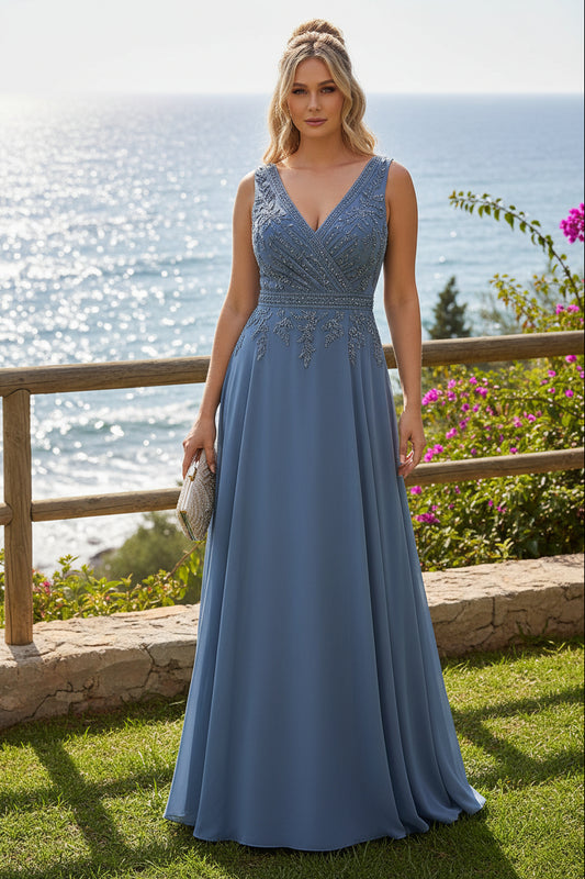 A-Line Chiffon Pleated Floor-Length Mother of the Bride & Groom Dress