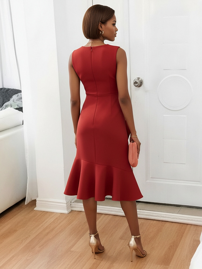 Elegant Scoop Neck Satin Tea-Length Cocktail Dress