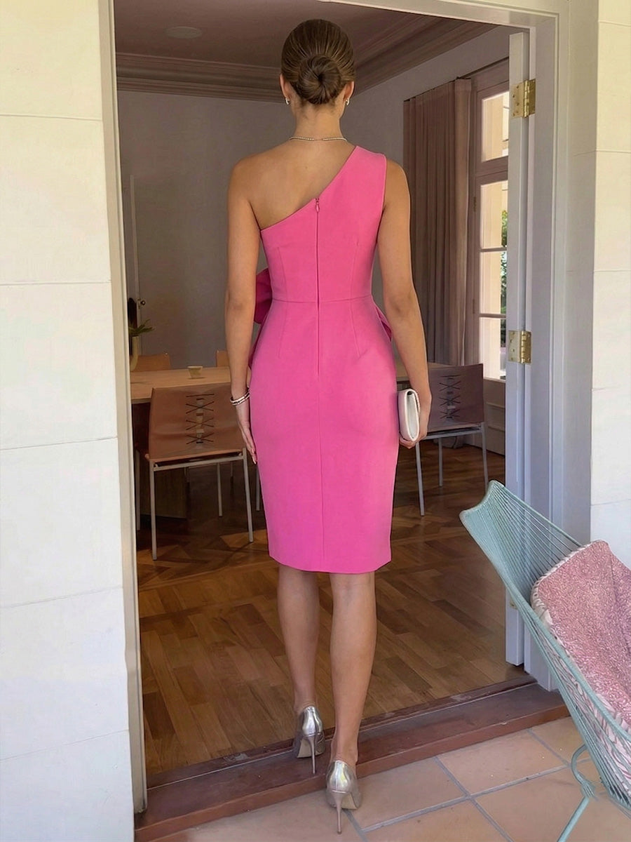 Elegant One Shoulder Satin Short-Length Cocktail Dress