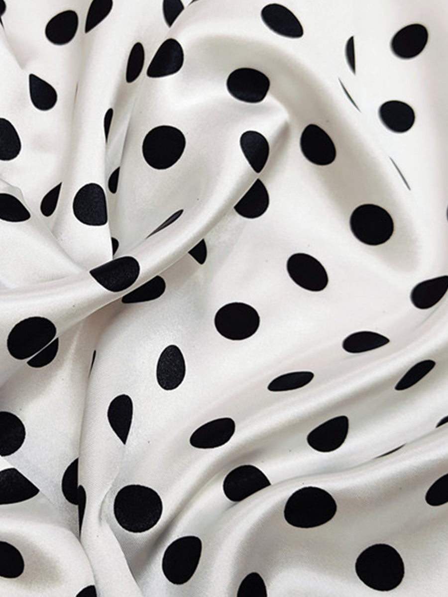 Satin Column Off Shoulder Floor-Length Cocktail Dresses with Polka Dot Print