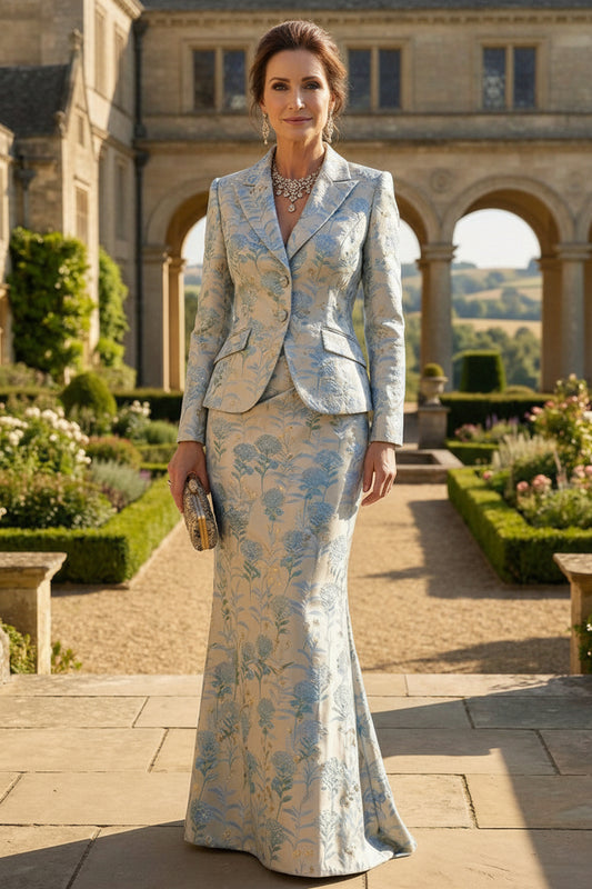 Two-Piece Mermaid Long Sleeve Floor-Length Mother of the Bride Dresses with Blazer Jacket