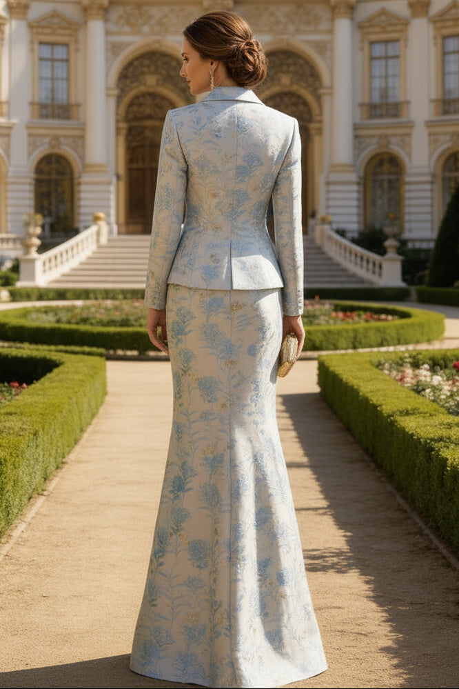 Two-Piece Mermaid Long Sleeve Floor-Length Mother of the Bride Dresses with Blazer Jacket