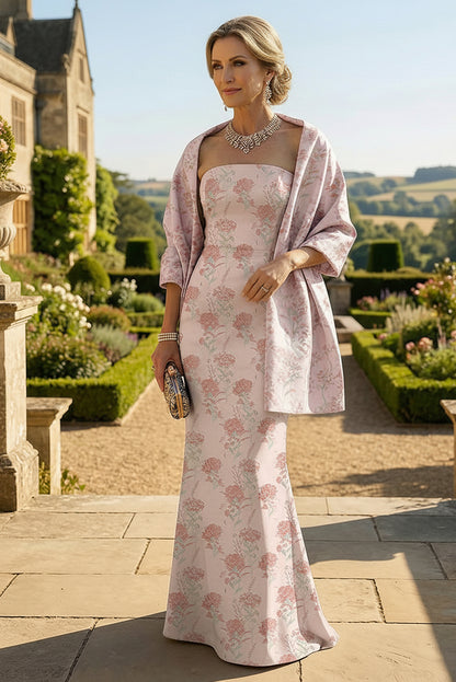 Mother of the Bride & Groom Dress Wedding Guest Gown Jacquard Sheath with Scarf