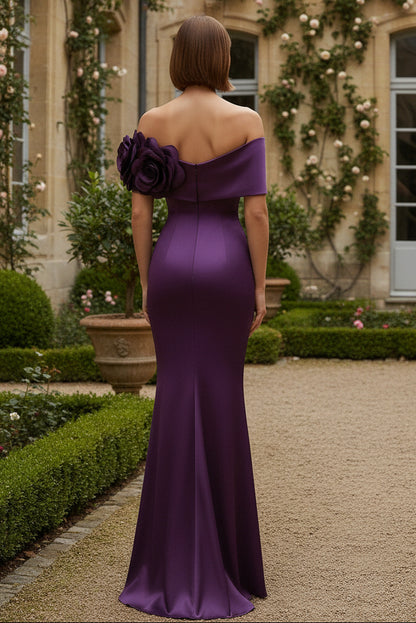 Off the Shoulder Satin Mermaid Sleeveless Mother of the Bride Dress