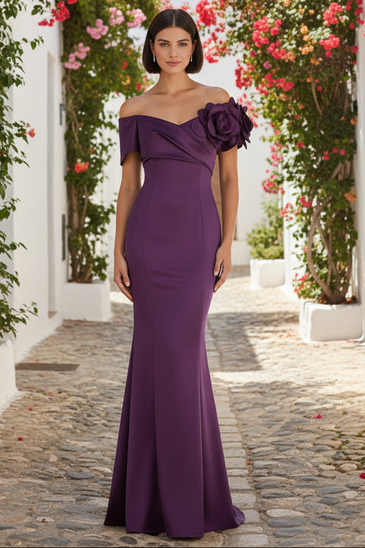 Off the Shoulder Satin Mermaid Sleeveless Mother of the Bride Dress