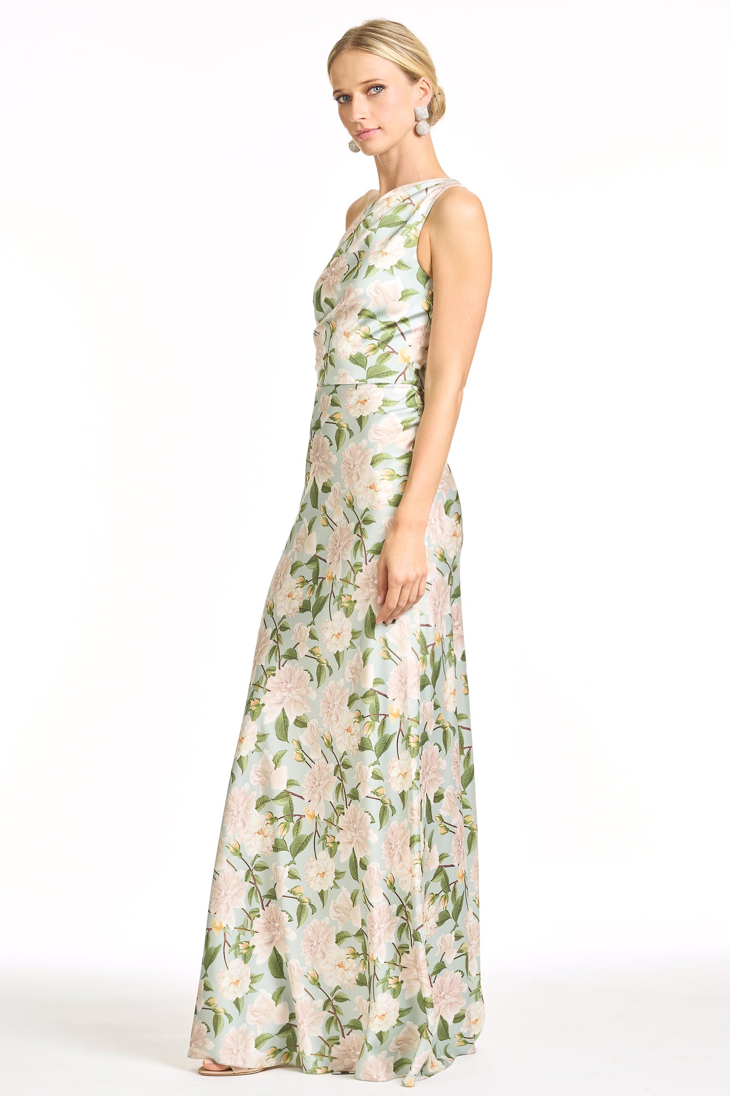 Elegant Sage Green Floral Bridesmaid Dress, One Shoulder Formal Evening Gown